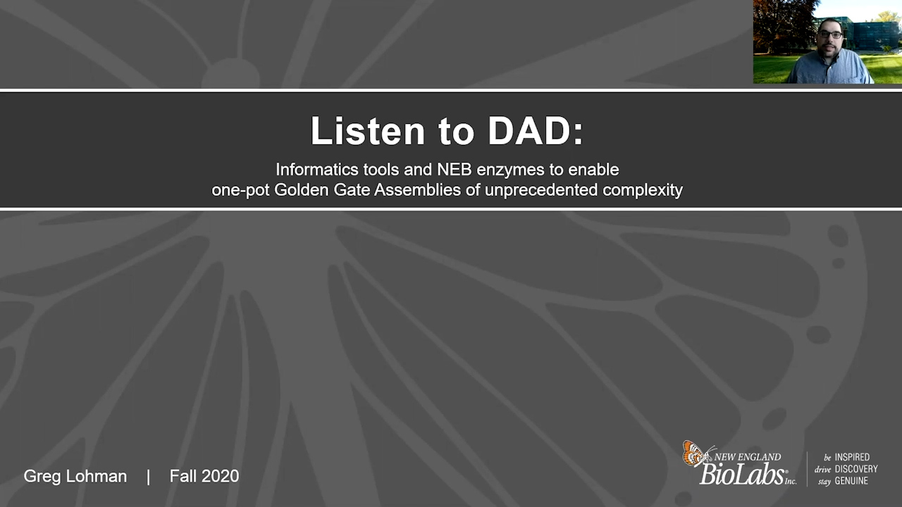 Listen to DAD Informatics tools and NEB enzymes to enable complex one-pot Golden Gate Assemblies
